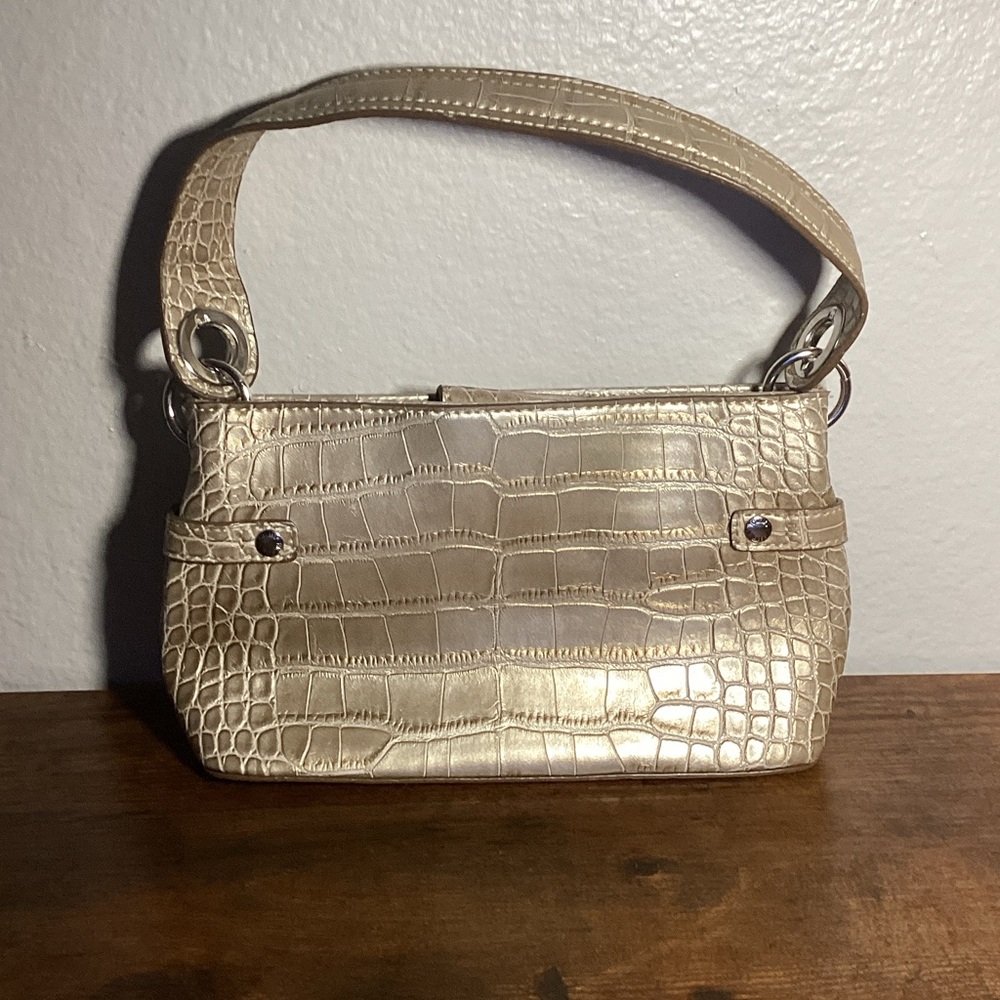 Tommy Hilfiger Gold Crocodile-Embossed Shoulder Bag